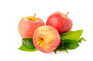 red apples with leafs on white background