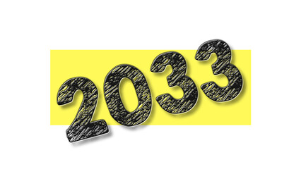 2033 black lettering white yellow background year number