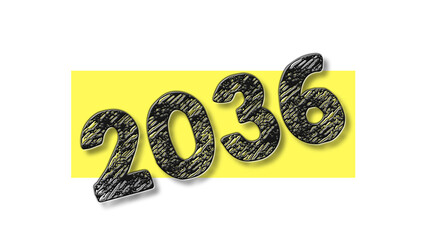 2036 black lettering white yellow background year number