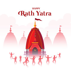 illustration for Indian festival With happy Chariot Journey, temple on chariot with wheel and shiny background with sky, rath yatra