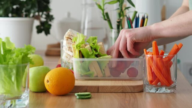 Fill your lunchbox with healthy, organic food. Lunch in a box. Prepare a snack for work. Lunch break at office, school, college, university