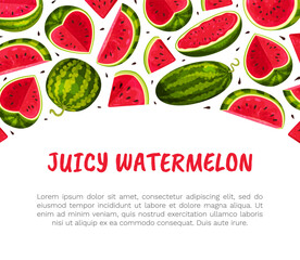 Fresh Watermelon Banner Design with Juicy Red Fruit Vector Template
