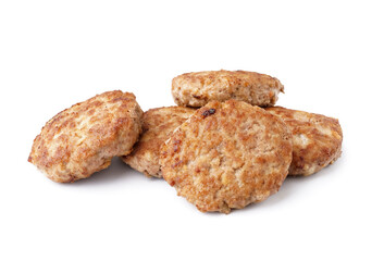 Tasty meat cutlets on white background