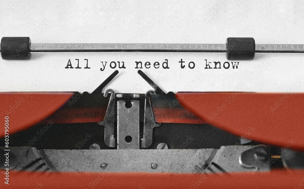 Aufkleber Text All you need to know typed on retro typewriter