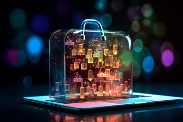 Web computer padlock, connection and electronic lock icons. Generative Ai Illustration.