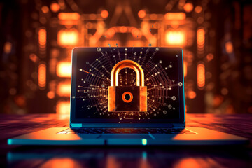 Web computer padlock, connection and electronic lock icons. Generative Ai Illustration.