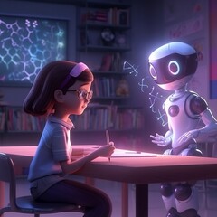 Girl being taught by AI.