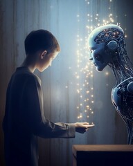 AI robot reading to a young boy