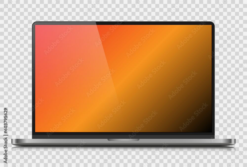 Poster a realistic laptop with a color gradient screen and a glare on a transparent background. a mock-up o