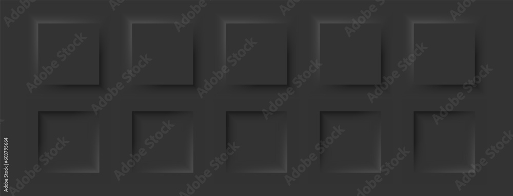 Poster square buttons in a neomorphic style. a set of user interface design elements in black. vector illus