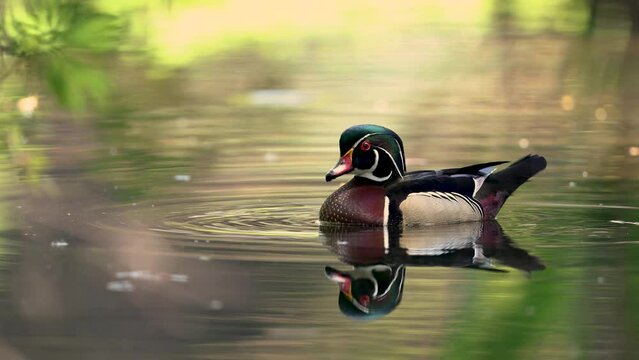 A wood duck in a swamp