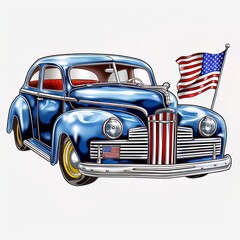 A drawing of a car with the american flag on the front with Generative AI technology
