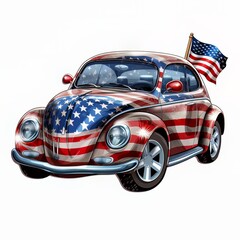 A drawing of a car with the american flag on the front with Generative AI technology