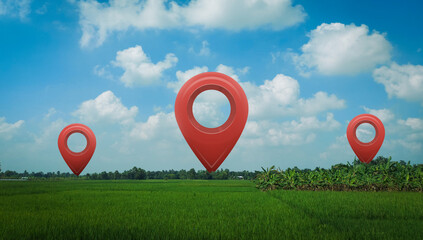 Location marking with a pin on a map with routes. Find your way. Location point on village...