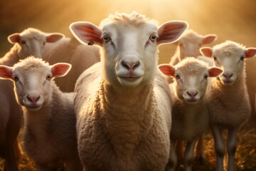 Fototapeta premium sheep and lambs looking at the camera