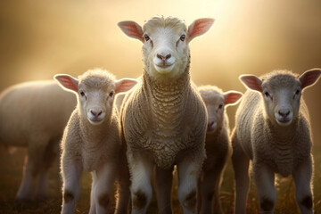 Obraz na płótnie Canvas sheep and lambs looking at the camera