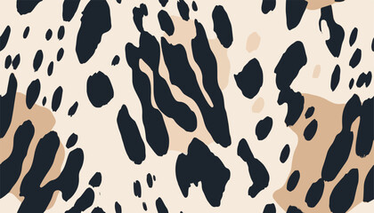 Minimal hand drawn abstract pattern with leopard skin. Collage modern print. Fashionable template for design
