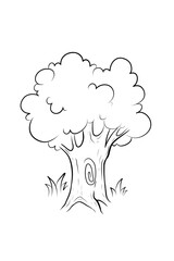Vector hand drawn outline tree illustration Natural tree sketch Outline tree Black and White Natural  Landscape Doodle style cartoon tree with grass illustration Organic plant with old wooden trunk