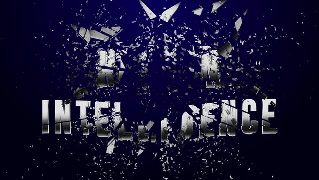 Human intelligence text explodes with the arrival of the artificial intelligence.high resolution glass fragments.Machine learning and the superiority of the digital future. Ai concept