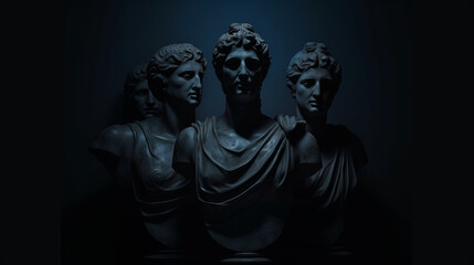 Matte Black Roman Statue Bust on Matte Black Background - Generative AI