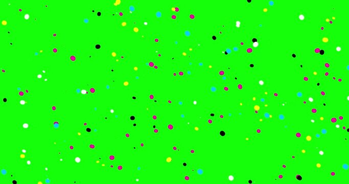 Confetti flat snow particles with wind CMYK color on green screen. Motion design element isolated. Business, art, fashion, etc...