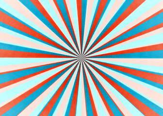Pop art comic book or cartoon radial explosion stripes in red blue colors and diagonal movement in wavy lines effect strip cover and white lights. Futuristic isolated retro super hero style radial	