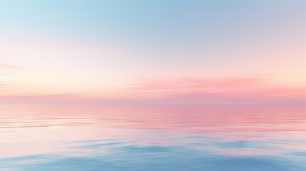 Naklejka na ściany i meble a large body of water with a pink sky in the background and a few clouds in the sky over the water and the water surface. generative ai