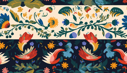Cute Ukrainian style floral ornament pattern. Hand drawn artistic abstract print. Collage contemporary design