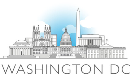 Washington DC cityscape line art style vector illustration