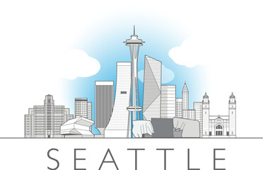 Seattle cityscape line art style vector illustration