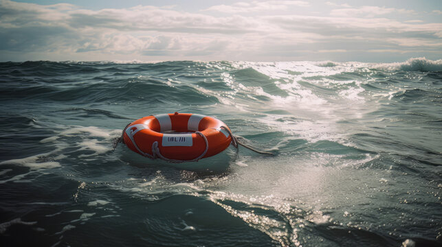 Safeguard ring at the beach. Device helping to float on water. Rescue  assistance. Stock Photo