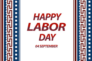 happy Labor Day greeting card with white background in United States national flag colors and simple text Happy Labor Day. Vector illustration