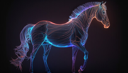 Racing horse neon illustration AI generated