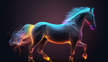 Naklejka na ściany i meble Racing horse neon illustration AI generated