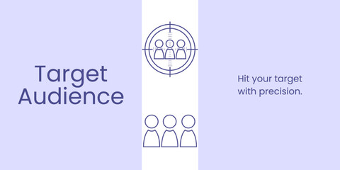 Target Audience Banner on White and Purple Background. Stylish Banner with Purple Text and Icons for Business and Marketing