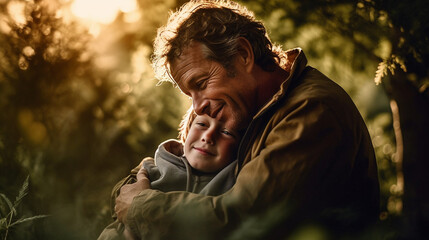 Touching Moment of A Father Hugging His Son - Generative AI.