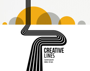 Future lines in 3D perspective vector abstract background, black and yellow linear composition, road to horizon and sky concept, optical illusion op art. © Sylverarts