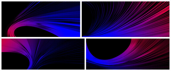 Curvature of space vector abstract art background, 3D linear flow distorted shape, deformed fluid, chaos of space. - obrazy, fototapety, plakaty
