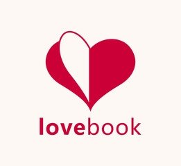 Heart open like a book or brochure with spread pages vector logo or icon, love letter or literature novel about romantic story concept, diary.