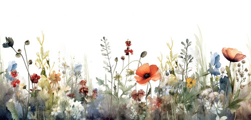 Plakat Watercolor Flower border. Illustration AI Generative.