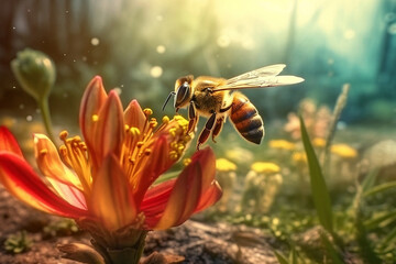 Naklejka premium bee on flower