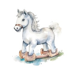 Naklejka na ściany i meble Watercolor vintage cartoon horse toy. Illustration AI Generative