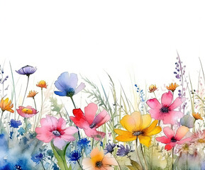 Watercolor Flower border. Illustration AI Generative.