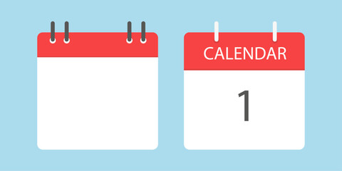 Two different calendar icons. Calendar to tear off every day. Vector illustration in flat style. Isolated on a light blue background.