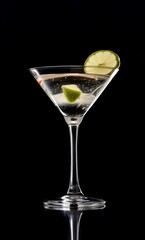 Fototapeta na wymiar Product shot of Martini Cocktail on black background created with Generative AI technology