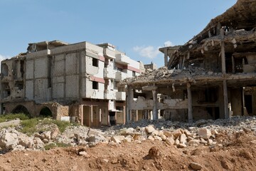 Destroyed houses as a result of the Syrian civil war in Homs city. Syria. 