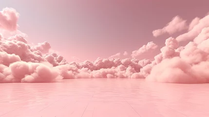 Schilderijen op glas Generative AI, Pink magenta fantastic 3d clouds on the floor, sky and landscape. Gentle colors and with bright lights. © DELstudio