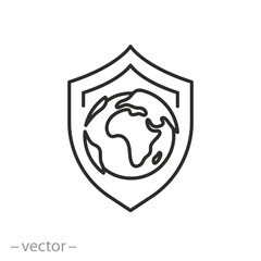 world secure icon, globe with shield, global insurance or protection,  thin line symbol - editable stroke vector illustration