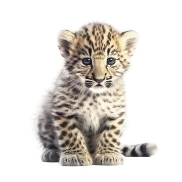 baby leopard on a transparent background, Generative ai