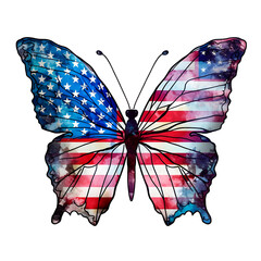Butterfly in the colors of the US flag on a transparent background, Generative AI